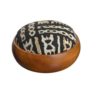 Boho Fabric Pin Cushion with Turned Mango Wood Base - 2.25H x 4W